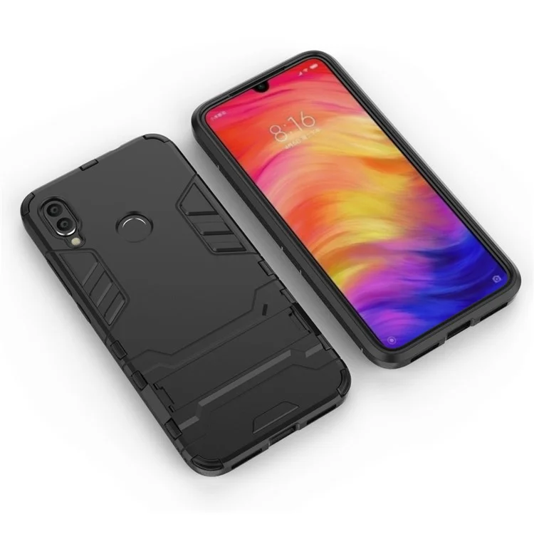 Plastica + Custodia Ibrida TPU Con Cavalletto Per Xiaomi Redmi Note 7S /nota 7 / Nota 7 Pro (India) - Nero