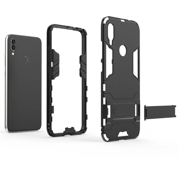 Plastica + Custodia Ibrida TPU Con Cavalletto Per Xiaomi Redmi Note 7S /nota 7 / Nota 7 Pro (India) - Nero