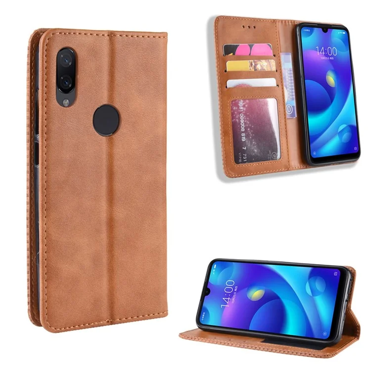 Vintage Style PU Leather Wallet Cover for Xiaomi Redmi Note 7S /Note 7 / Note 7 Pro (India) - Brown