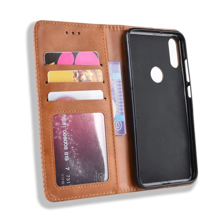 Vintage Style PU Leather Wallet Cover for Xiaomi Redmi Note 7S /Note 7 / Note 7 Pro (India) - Brown