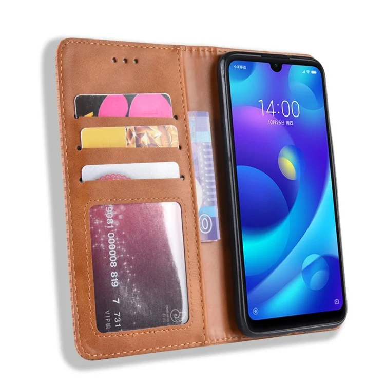 Vintage Style PU Leather Wallet Cover for Xiaomi Redmi Note 7S /Note 7 / Note 7 Pro (India) - Brown