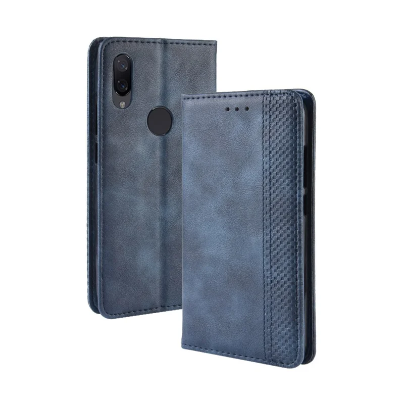 Couvercle de Portefeuille en Cuir PU de Style Vintage Pour Xiaomi Redmi Note 7s / Note 7 / Note 7 Pro (inde) - Bleu
