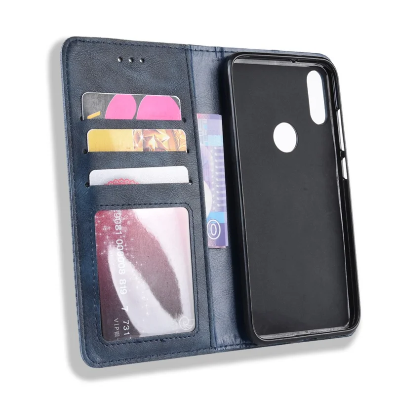 Couvercle de Portefeuille en Cuir PU de Style Vintage Pour Xiaomi Redmi Note 7s / Note 7 / Note 7 Pro (inde) - Bleu