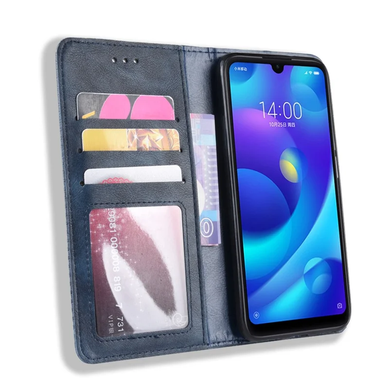 Couvercle de Portefeuille en Cuir PU de Style Vintage Pour Xiaomi Redmi Note 7s / Note 7 / Note 7 Pro (inde) - Bleu