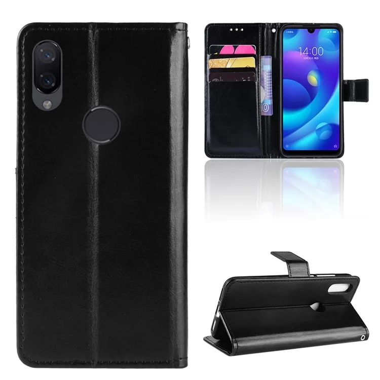 Crazy Horse Leder Brieftasche Hülle Für Xiaomi Redmi Note 7s /Note 7 / Anmerkung 7 Pro (indien) - Schwarz