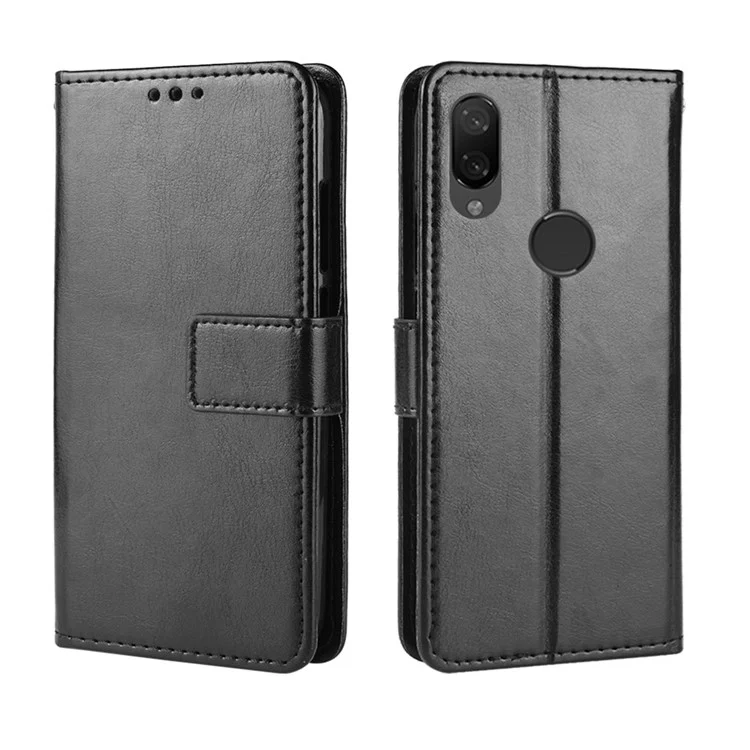 Crazy Horse Leder Brieftasche Hülle Für Xiaomi Redmi Note 7s /Note 7 / Anmerkung 7 Pro (indien) - Schwarz