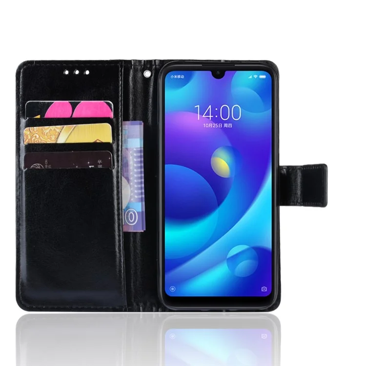 Crazy Horse Leder Brieftasche Hülle Für Xiaomi Redmi Note 7s /Note 7 / Anmerkung 7 Pro (indien) - Schwarz