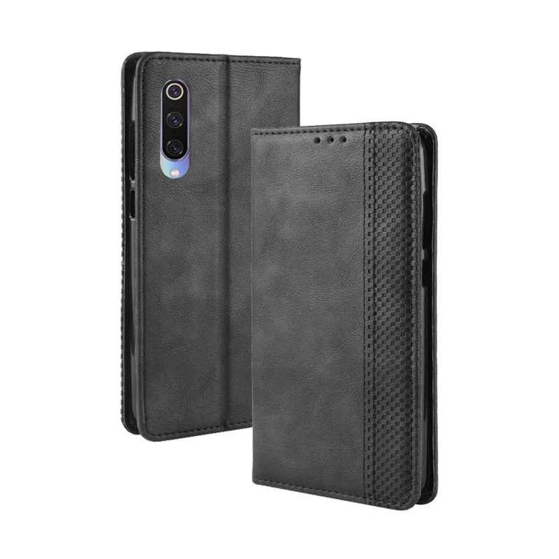 Vintage hoes van PU-leer met portemonnee voor Xiaomi Mi 9 - Zwart