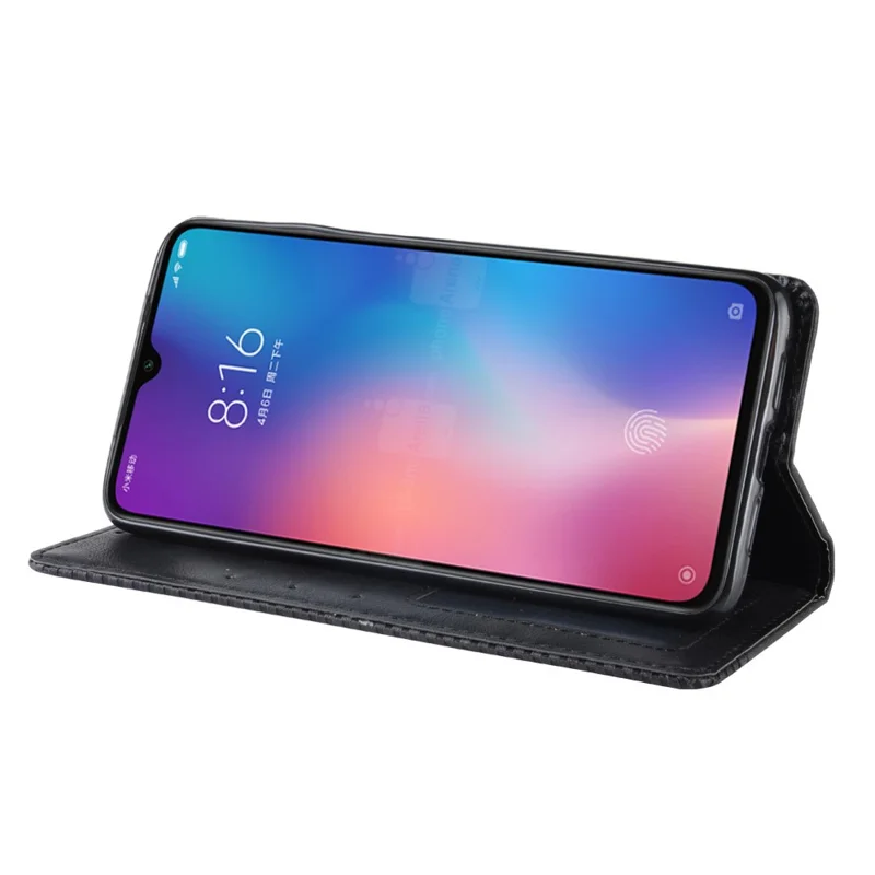 Vintage hoes van PU-leer met portemonnee voor Xiaomi Mi 9 - Zwart