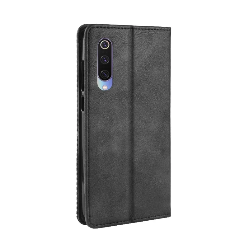 Vintage hoes van PU-leer met portemonnee voor Xiaomi Mi 9 - Zwart