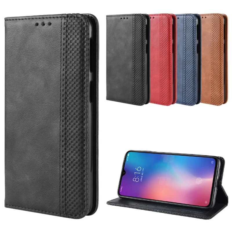 Vintage hoes van PU-leer met portemonnee voor Xiaomi Mi 9 - Zwart
