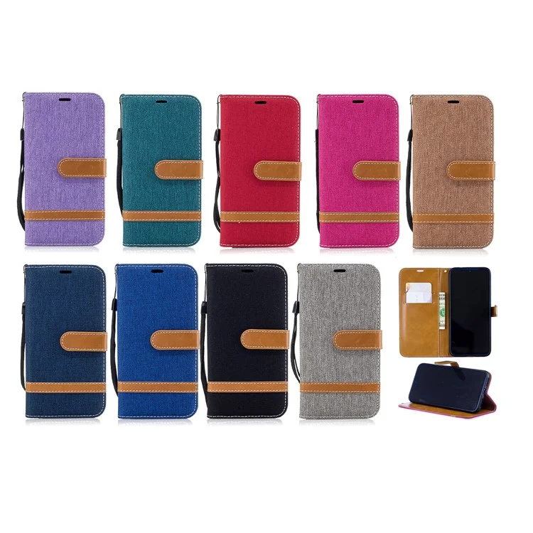 Zweifarbige Jeans-Stoff-PU-Leder-Klapphülle für Xiaomi Redmi Note 7S /Note 7 / Redmi Note 7 Pro (Indien) - Schwarz