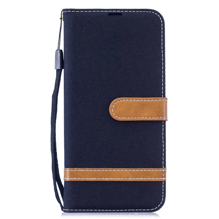 Zweifarbige Jeans-Stoff-PU-Leder-Klapphülle für Xiaomi Redmi Note 7S /Note 7 / Redmi Note 7 Pro (Indien) - Schwarz