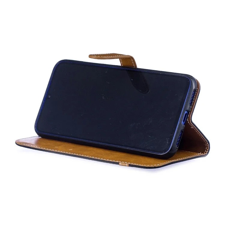 Zweifarbige Jeans-Stoff-PU-Leder-Klapphülle für Xiaomi Redmi Note 7S /Note 7 / Redmi Note 7 Pro (Indien) - Schwarz