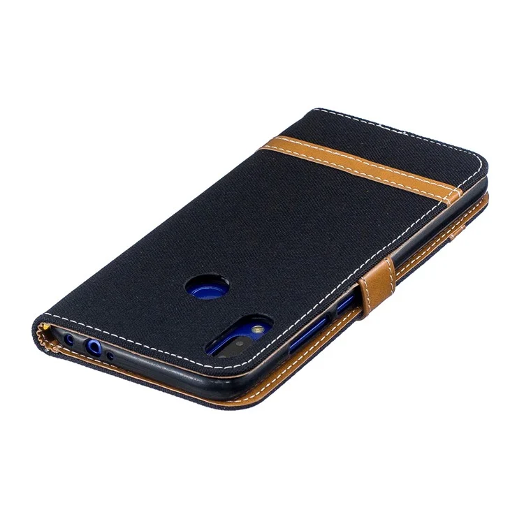 Zweifarbige Jeans-Stoff-PU-Leder-Klapphülle für Xiaomi Redmi Note 7S /Note 7 / Redmi Note 7 Pro (Indien) - Schwarz