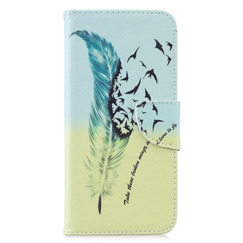 Pattern Printing PU Leather Folio Flip Phone Cover for Xiaomi Redmi Note 7S /Note 7 - Feather Pattern