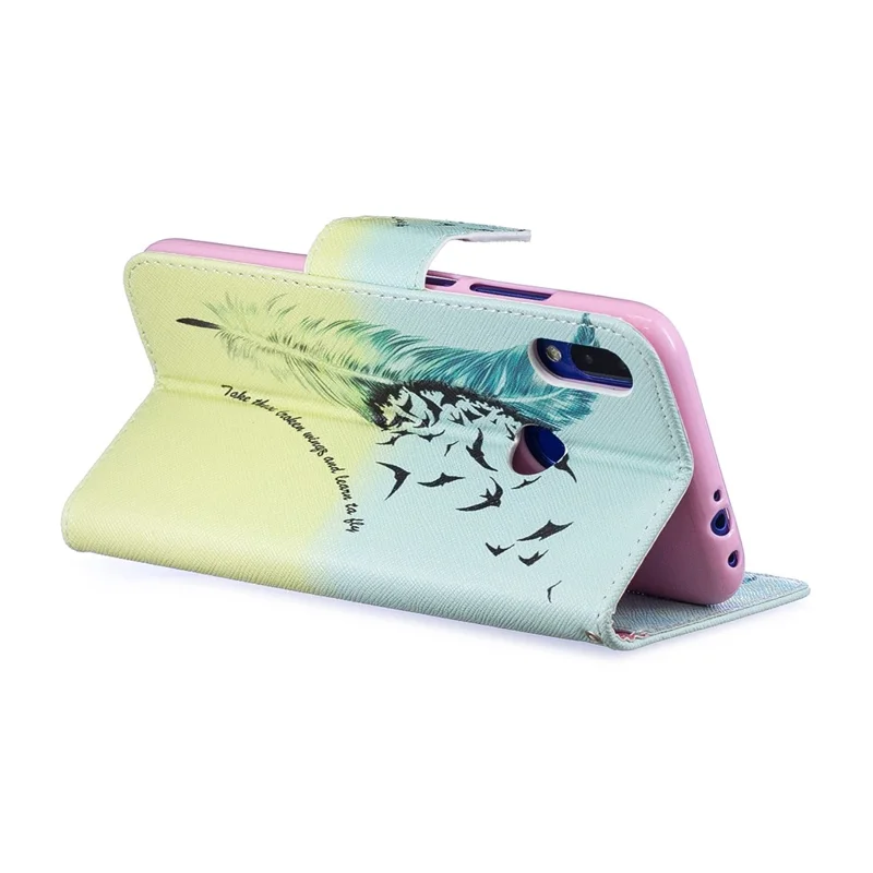 Pattern Printing PU Leather Folio Flip Phone Cover for Xiaomi Redmi Note 7S /Note 7 - Feather Pattern