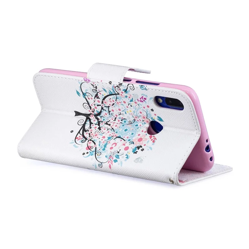Pattern Printing PU Leather Folio Flip Phone Cover for Xiaomi Redmi Note 7S /Note 7 - Flowered Tree