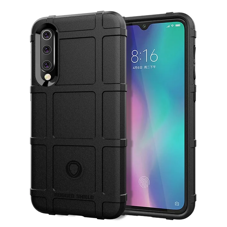 For Xiaomi Mi 9 SE Rugged Square Grid Texture Soft TPU Anti-shock Mobile Cover - Black