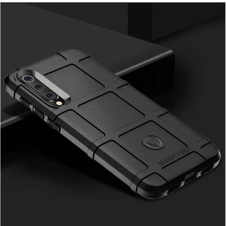 For Xiaomi Mi 9 SE Rugged Square Grid Texture Soft TPU Anti-shock Mobile Cover - Black