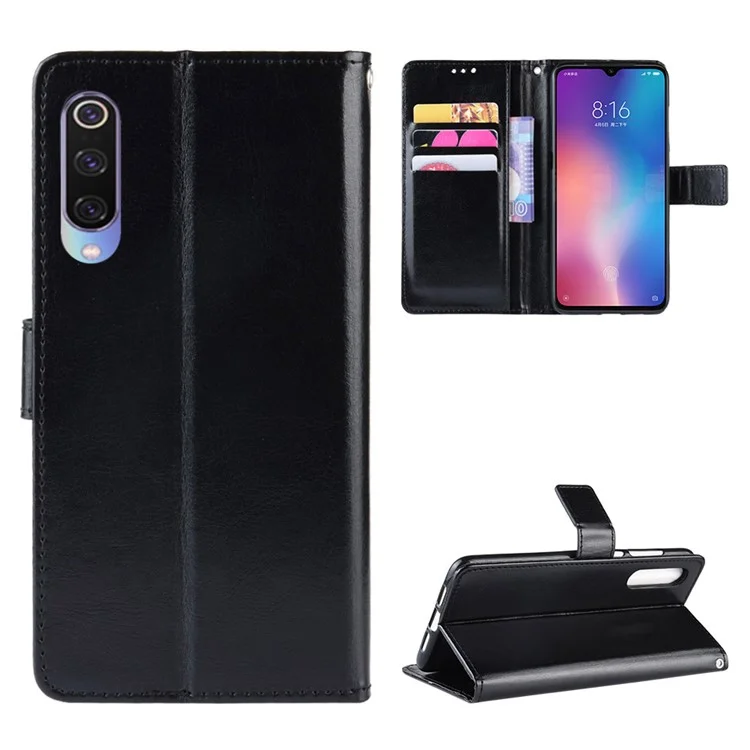 Crazy Horse Wallet Leather Protection Case for Xiaomi Mi 9 - Black