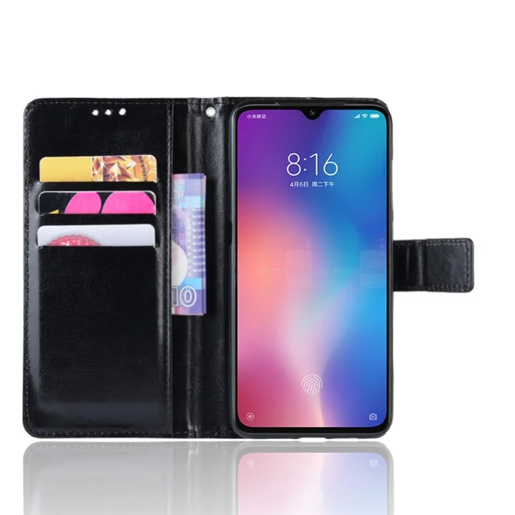 Crazy Horse Wallet Leather Protection Case for Xiaomi Mi 9 - Black