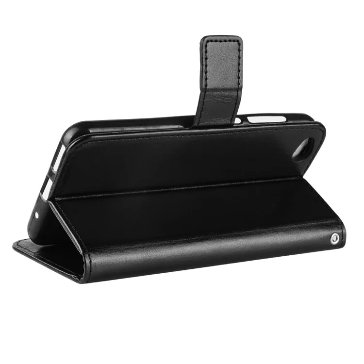 Crazy Horse Wallet Stand Leather Case with Strap for Xiaomi Redmi Go - Black