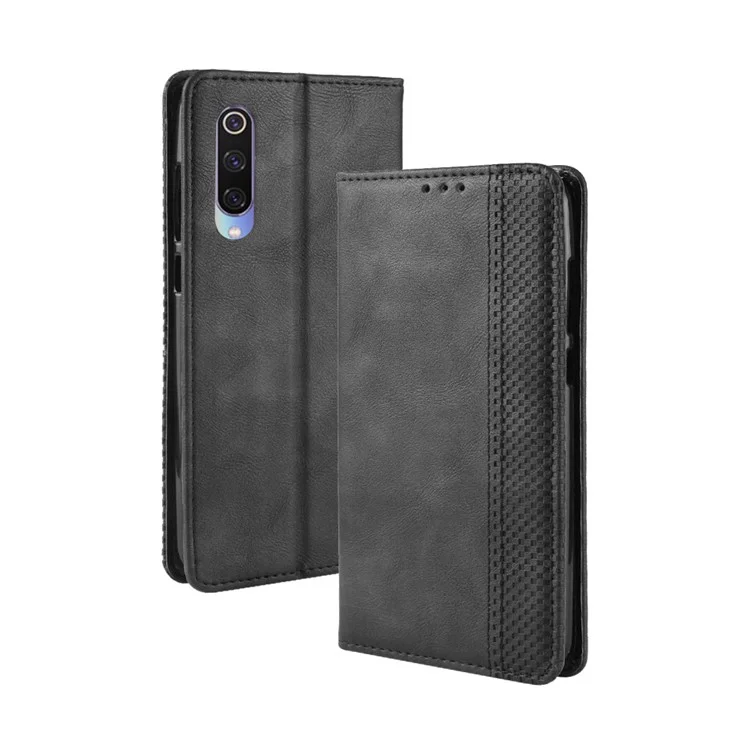 Vintage Style Leather Wallet Case for Xiaomi Mi 9 SE - Black