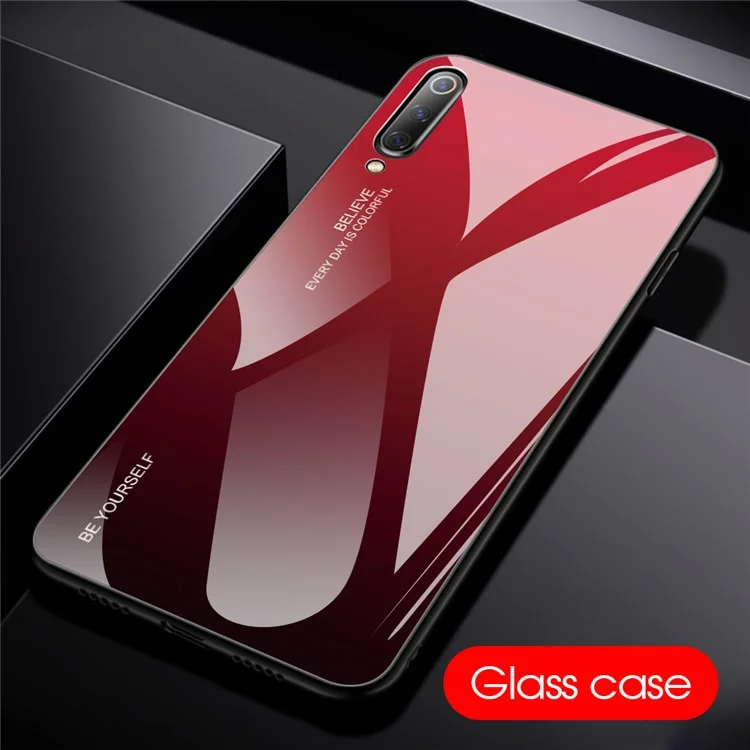 Tapa Trasera Móvil De Vidrio Templado De Gradiente TPU + PC Para Xiaomi MI 9 - Rojo