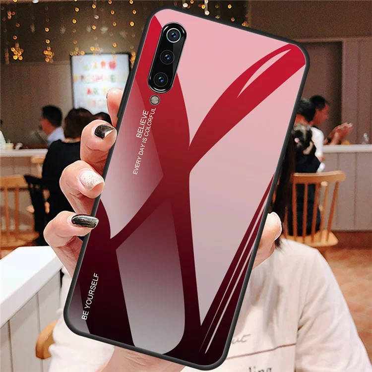 Gradient Tempered Glass TPU + PC Mobile Back Cover for Xiaomi Mi 9 - Red