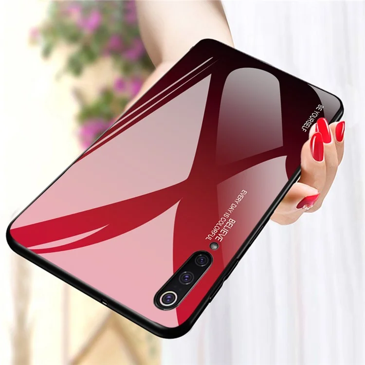 Gradient Tempered Glass TPU + PC Mobile Back Cover for Xiaomi Mi 9 - Red