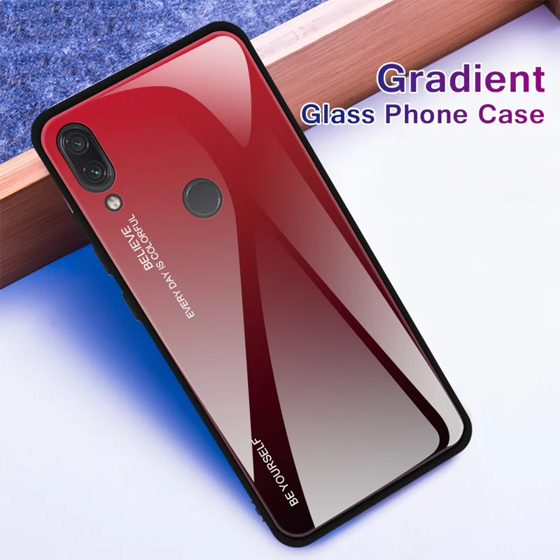 Scratch Resistant Gradient Glass TPU + PC Phone Case for Xiaomi Redmi Note 7S / Note 7 - Red