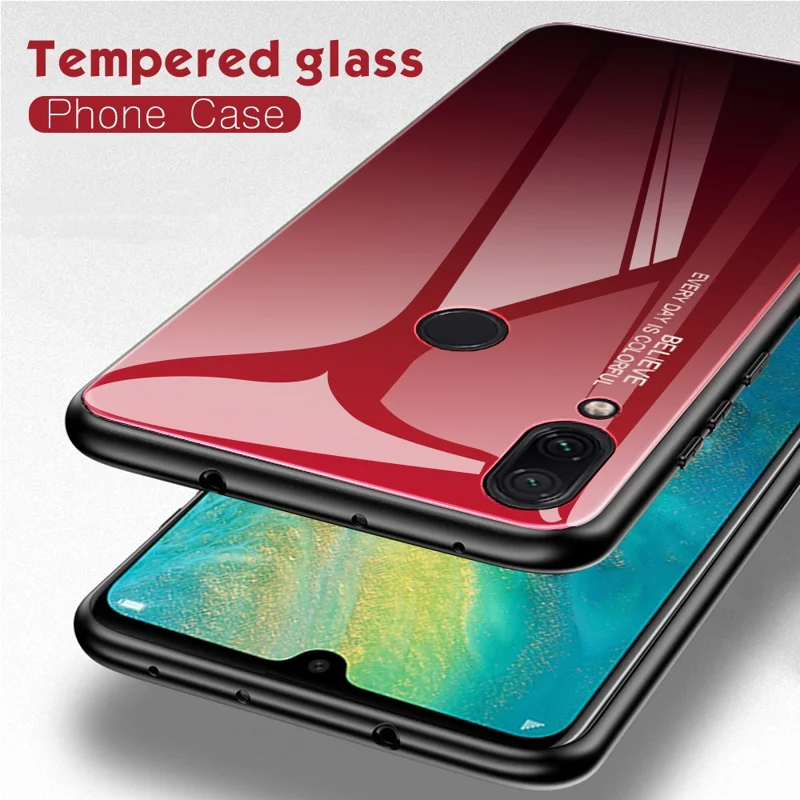 Scratch Resistant Gradient Glass TPU + PC Phone Case for Xiaomi Redmi Note 7S / Note 7 - Red