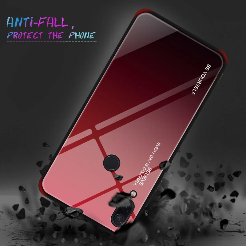 Scratch Resistant Gradient Glass TPU + PC Phone Case for Xiaomi Redmi Note 7S / Note 7 - Red