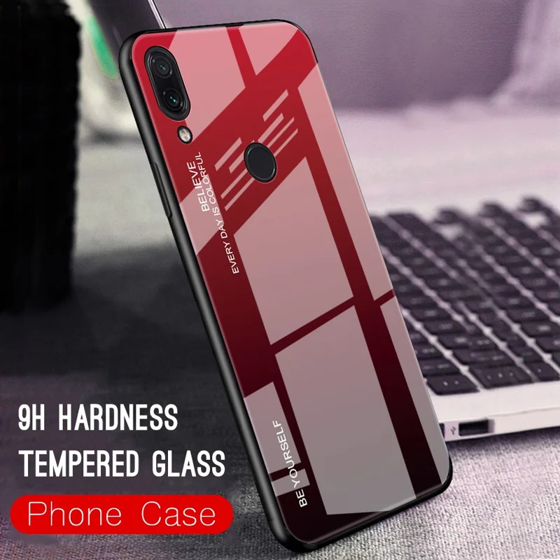 Scratch Resistant Gradient Glass TPU + PC Phone Case for Xiaomi Redmi Note 7S / Note 7 - Red