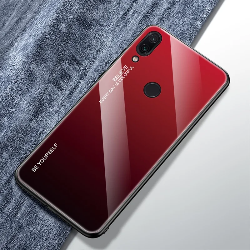 Scratch Resistant Gradient Glass TPU + PC Phone Case for Xiaomi Redmi Note 7S / Note 7 - Red