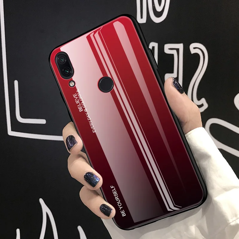 Scratch Resistant Gradient Glass TPU + PC Phone Case for Xiaomi Redmi Note 7S / Note 7 - Red