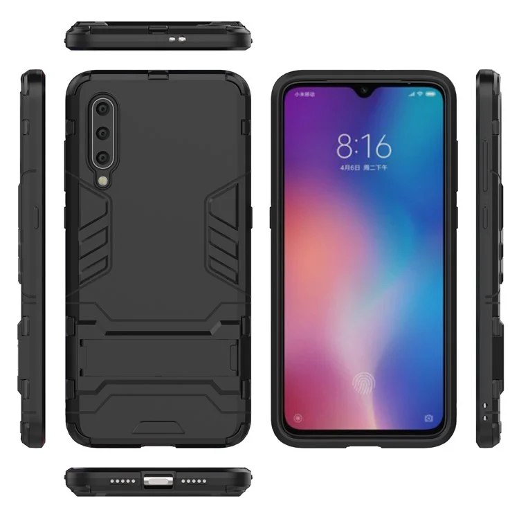 Plastic + TPU Hybrid Case with Kickstand for Xiaomi Mi 9 - Black