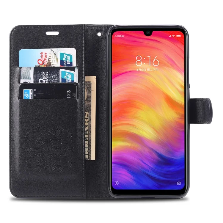 Azns Whatet Case in Pelle Per Xiaomi Redmi Note 7s / Nota 7 / Nota 7 Pro (India) - Nero