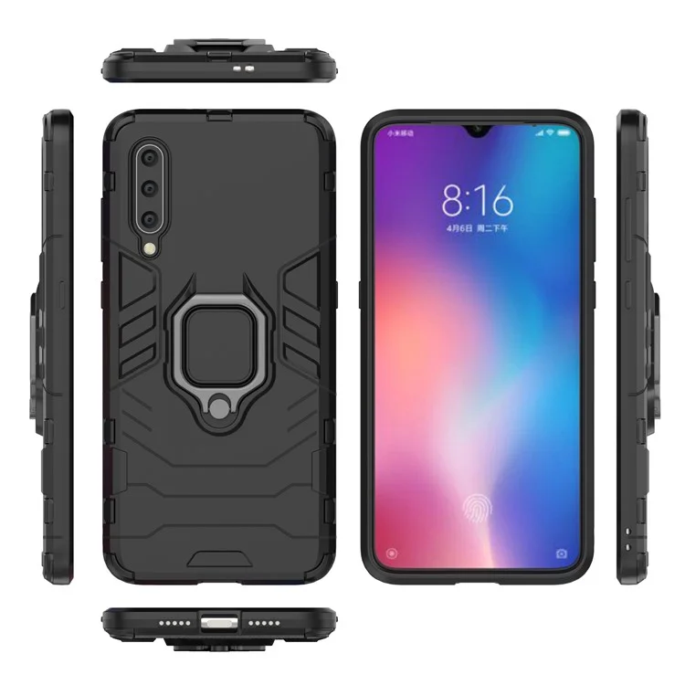 Cool Guard Ring Holder Kickstand PC TPU Hybrid Case Para Xiaomi Mi 9 - Preto