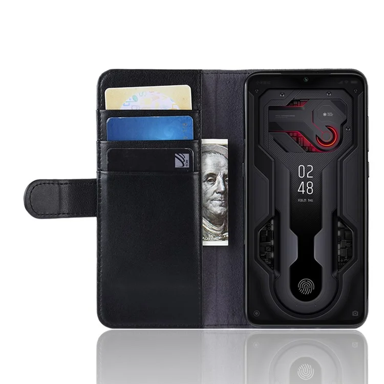 For Xiaomi Mi 9 / Mi 9 Explore Phone Cases Genuine Split Leather Wallet Mobile Cover Stand - Black