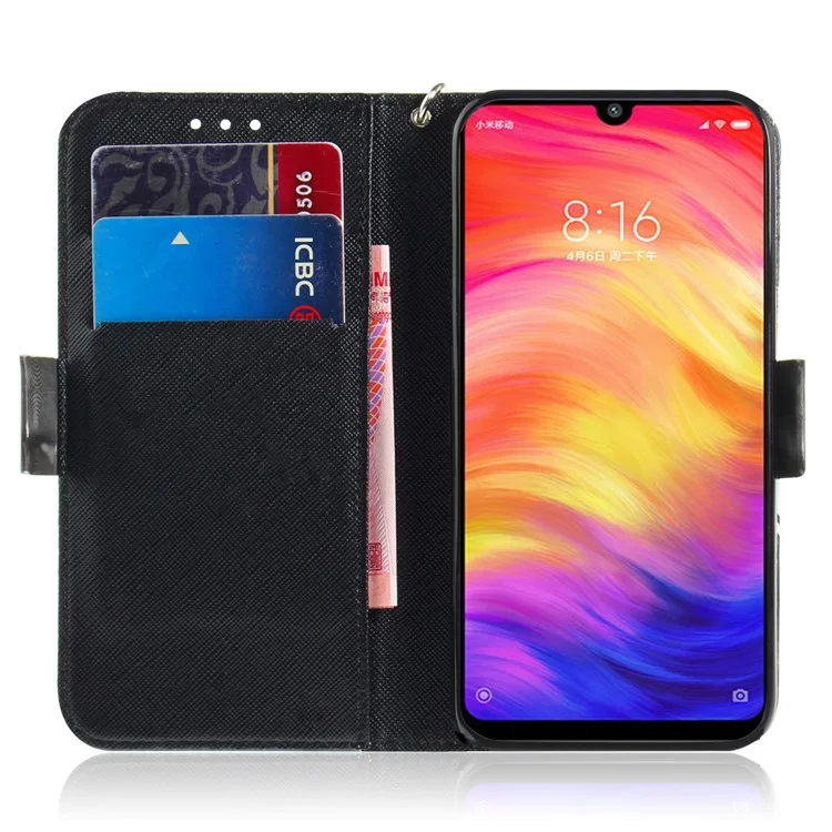 Muster Druckleuchte Dekor Leder Brieftasche Für Xiaomi Redmi Note 7s / Anmerkung 7 / Anmerkung 7 Pro (indien) - Blaue Blume