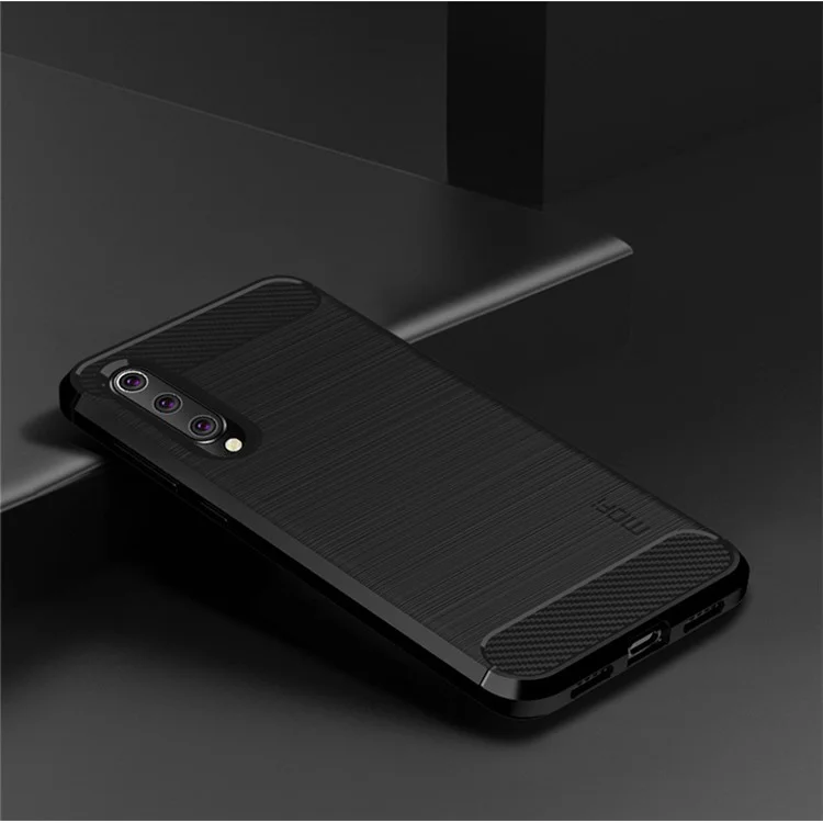 MOFI Texture en Fibre de Carbone Couverture TPU Brossée Pour Xiaomi Mi 9 SE - le Noir