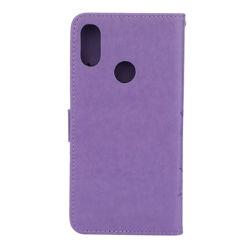 Futeralna skórzana etui z motywem motyla i kwiatów dla Xiaomi Redmi Note 7S / Note 7 / Note 7 Pro (Indie) - Jasnopurpurowy