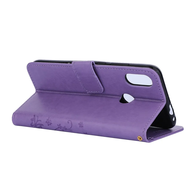 Futeralna skórzana etui z motywem motyla i kwiatów dla Xiaomi Redmi Note 7S / Note 7 / Note 7 Pro (Indie) - Jasnopurpurowy