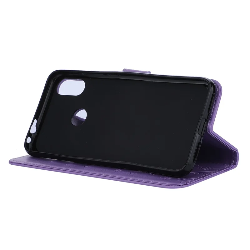 Futeralna skórzana etui z motywem motyla i kwiatów dla Xiaomi Redmi Note 7S / Note 7 / Note 7 Pro (Indie) - Jasnopurpurowy