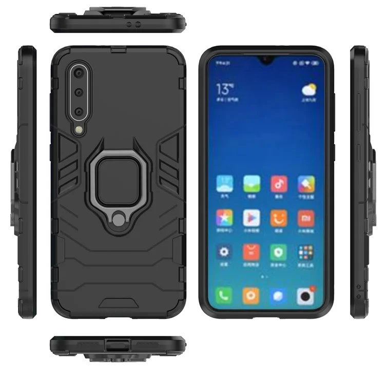 Fingerring Kickstand PC + TPU Hybrid -hülle Für Xiaomi Mi 9 SE - Schwarz