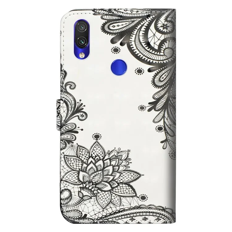 Light Spot Decor Patterned Leather Wallet Case for Xiaomi Redmi Note 7S / Note 7 / Note 7 Pro (India) - Black Flower