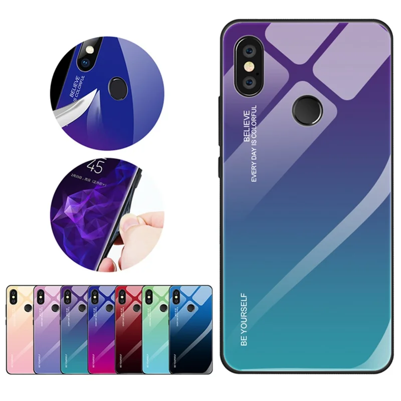 Gradient Glass + TPU + PC Hybrid Back Case for Xiaomi Redmi Note 5 Pro - Purple / Cyan