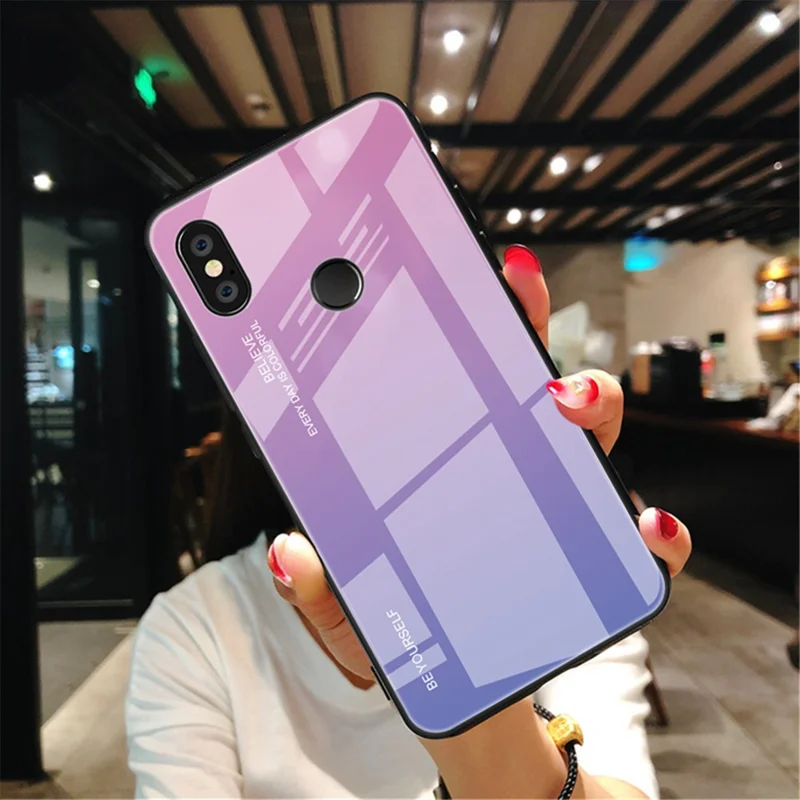 Gradient Glass + TPU + PC Hybrid Back Case for Xiaomi Redmi Note 5 Pro - Rose / Blue